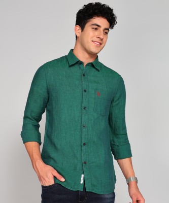 U.S. POLO ASSN. Men Solid Casual Dark Green Shirt