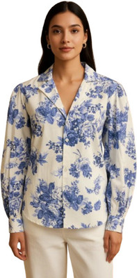 Sylora Women Floral Print Casual White Shirt