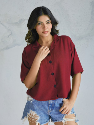 EKASYA Women Solid Casual Maroon Shirt