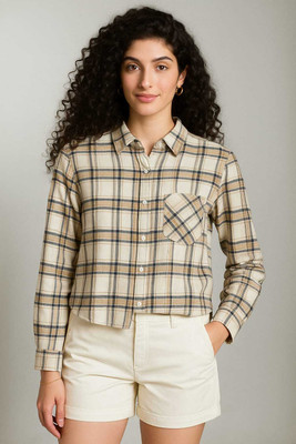 RIVERWEAR Women Checkered Casual Cream Shirt