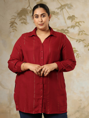 Amydus Women Printed Casual Maroon Shirt