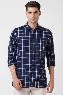 PETER ENGLAND Men Checkered Casual Dark Blue, White Shirt