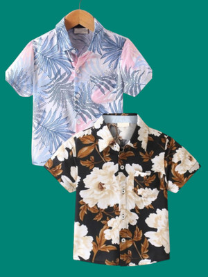 Dutt Creation Boys Printed Casual Black Shirt(Pack of 2)