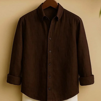 SHABIB Men Solid Casual Brown Shirt