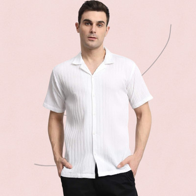 A Surhi Men Self Design Casual White Shirt