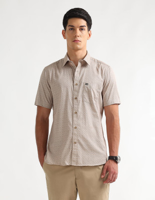 Arrow Sport Men Solid Casual Beige Shirt