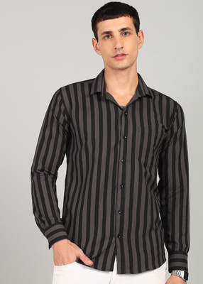 METRONAUT Men Striped Casual Black Shirt