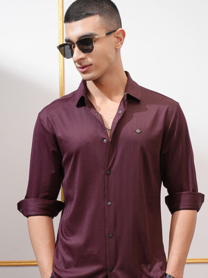 HIGHLANDER Men Self Design Casual Maroon Shirt