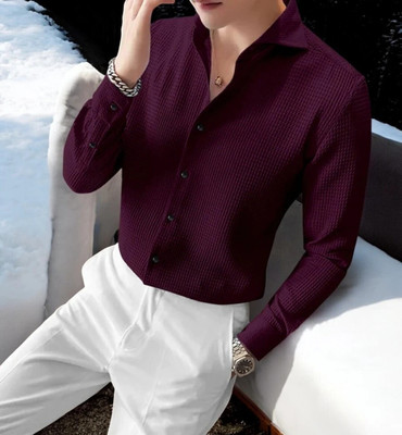 gurukrupa creation Men Self Design Casual Maroon Shirt