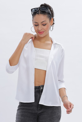 FUBACK Women Solid Casual White Shirt