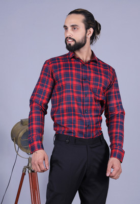 Tanip Men Checkered Formal Red Shirt