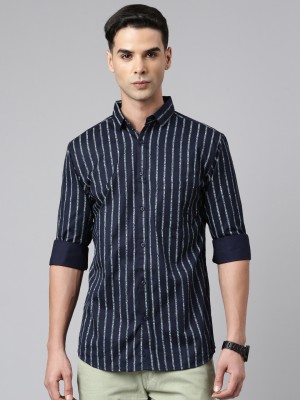 Majestic Man Men Striped Casual Blue Shirt