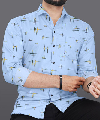 SHUBHFLAX Men Printed Casual Light Blue Shirt