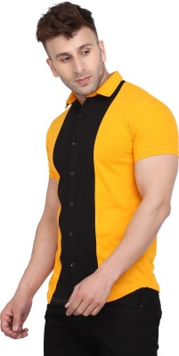 GEUM Men Solid Formal Yellow, Black Shirt