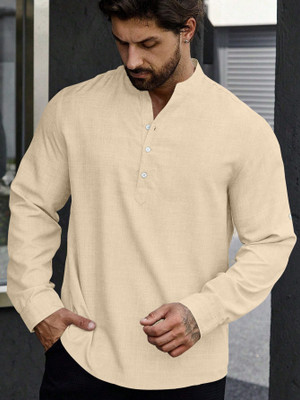 Leriya Fashion Men Solid Casual Cream Shirt