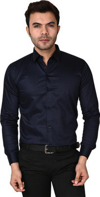 ISUEL FAB Men Solid Formal Dark Blue Shirt
