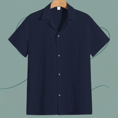 A DEEMOON TREND Men Solid Casual Dark Blue Shirt