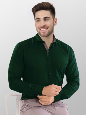 METRONAUT Men Solid Formal Dark Green Shirt