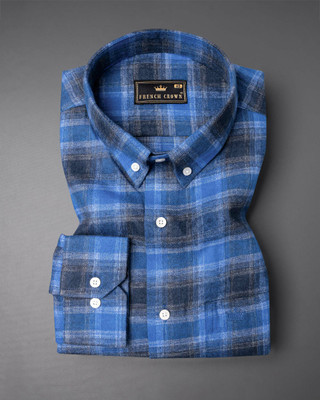 french crown Men Checkered Casual Blue Shirt
