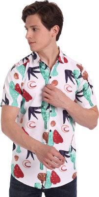 KLEREN Men Printed Casual White, Light Green, Blue, Red Shirt