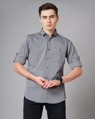 British Club Men Self Design Casual Grey Shirt