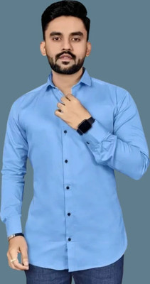 Vilantra Fashion Men Solid Casual Light Blue Shirt