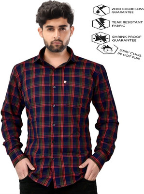 Marc Laurent Men Checkered Casual Green, Dark Blue, Red Shirt