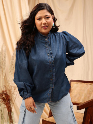 CURVY STREET Women Solid Casual Blue Shirt