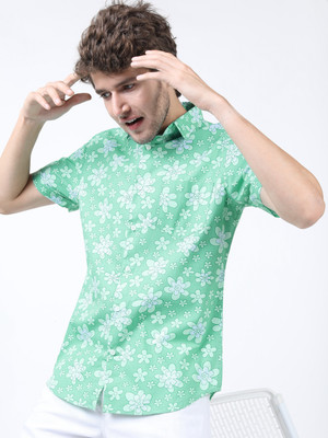 HIGHLANDER Men Printed Casual Green Shirt