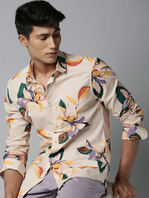 RARE RABBIT Men Printed Casual Beige Shirt