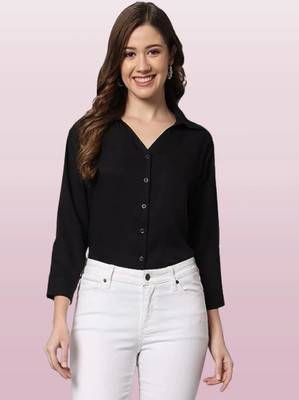 KRYSTNE Women Solid Casual Black Shirt