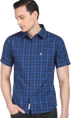 U.S. POLO ASSN. Men Checkered Casual Blue Shirt