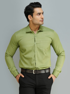 Feel high Men Solid Formal Green Shirt