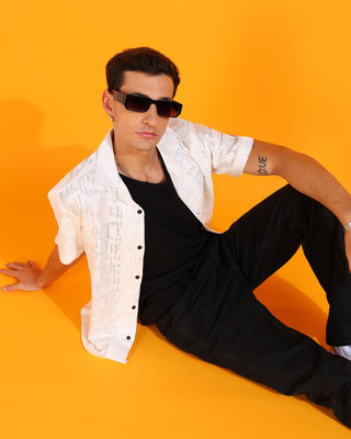 INDICLUB Men Self Design Casual White Shirt