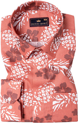 french crown Men Printed Casual Orange Shirt