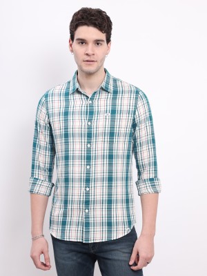 LEE Men Checkered Casual Dark Blue, White, Red Shirt