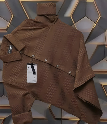 Wearich Men Self Design Casual Brown Shirt
