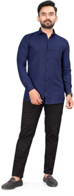 The style grove Men Solid Casual Blue Shirt