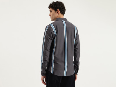 United Colors of Benetton Men Striped Casual Grey Shirt
