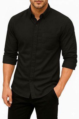Mensclothing Men Solid Casual Black Shirt