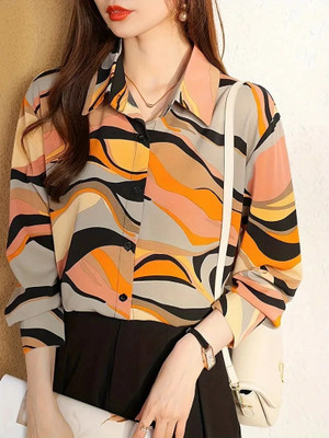 GK TRENDZ Women Printed Casual Brown Shirt