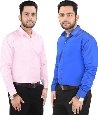 CRAFT HEAVEN Men Solid Casual Blue, Pink Shirt(Pack of 2)