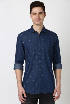 PETER ENGLAND Men Self Design Casual Blue Shirt