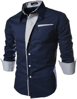 PEARL OCAN Men Self Design Casual White, Blue Shirt
