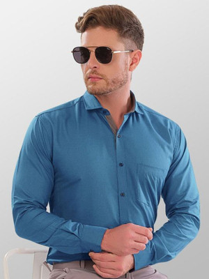 IMPRESIO Men Solid Casual Blue Shirt