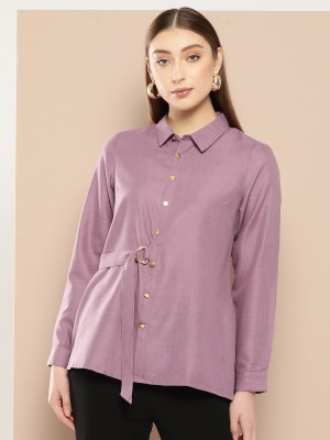 CHEMISTRY Women Self Design Casual Purple Shirt