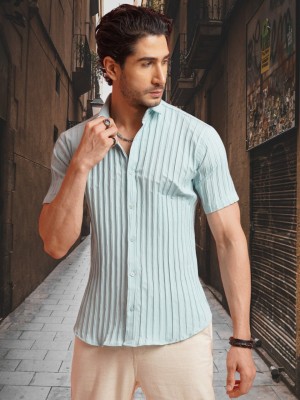 Madhavi Creation Men Striped Casual Blue Shirt