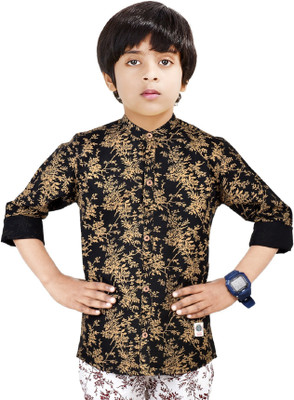 MADE IN THE SHADE Boys Printed Casual Gold, Black Shirt