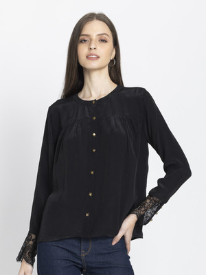 SHAYE SHAYE Women Solid Casual Black Shirt