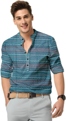 Style Grove Men Printed Casual Blue Shirt